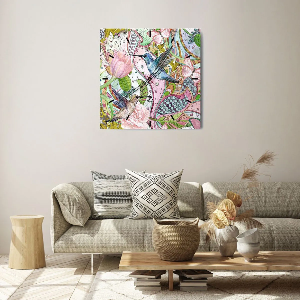 Horloge murale - Pendule murale - Empêtré dans les vignes - 40x40 cm