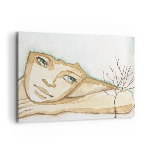 Impression sur toile - Image sur toile - Portrait artistique d'une femme aux couleurs pastel - 100x70cm - L'arbre de la poésie naît du silence - Décoration murale moderne pour le salon et la chambre ARTTOR