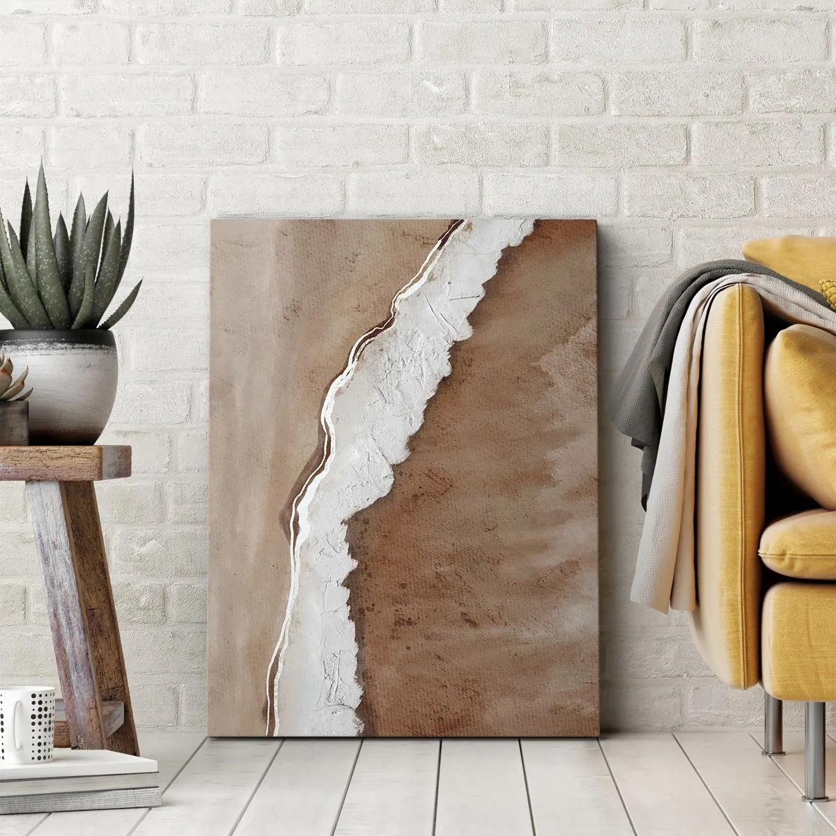 Impression sur toile - Image sur toile - Texture de sable avec des accents blancs - 50x70cm - Dans des couleurs de la terre - Décoration murale moderne pour le salon et la chambre ARTTOR