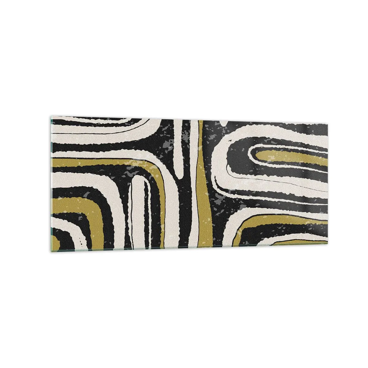 Impression sur verre - Image sur verre - Motif abstrait en noir, blanc et or - 120x50cm - Composition : routes et ruelles - Décoration murale moderne pour le salon et la chambre ARTTOR