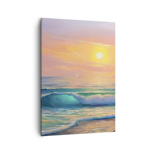 Impression sur toile - Image sur toile - Paysage marin avec coucher de soleil - 50x70cm - Le chant turquoise des vagues - Décoration murale moderne pour le salon et la chambre ARTTOR