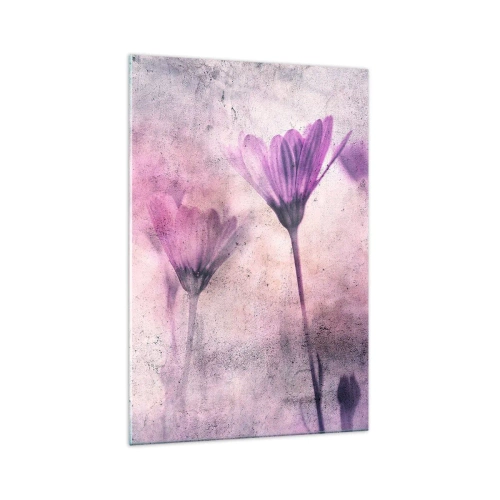 Impression sur verre - Image sur verre - Fleurs délicates dans des tons violets sur fond clair - 70x100cm - Rêve de fleurs - Décoration murale moderne pour le salon et la chambre ARTTOR