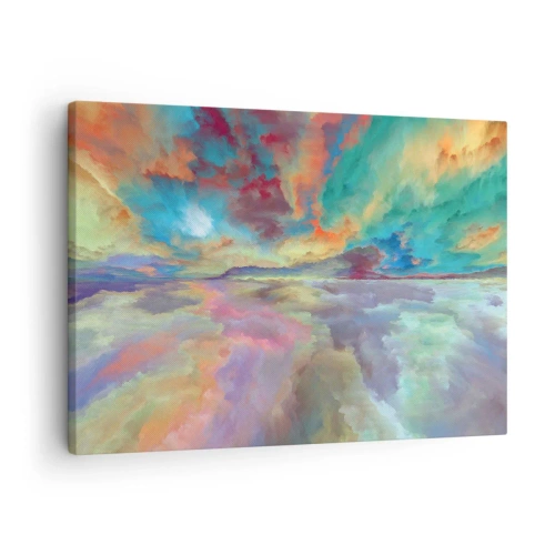 Impression sur toile - Image sur toile - Paysage de nuages colorés dans un style abstrait - 70x50cm - Deux paradis - Décoration murale moderne pour le salon et la chambre ARTTOR