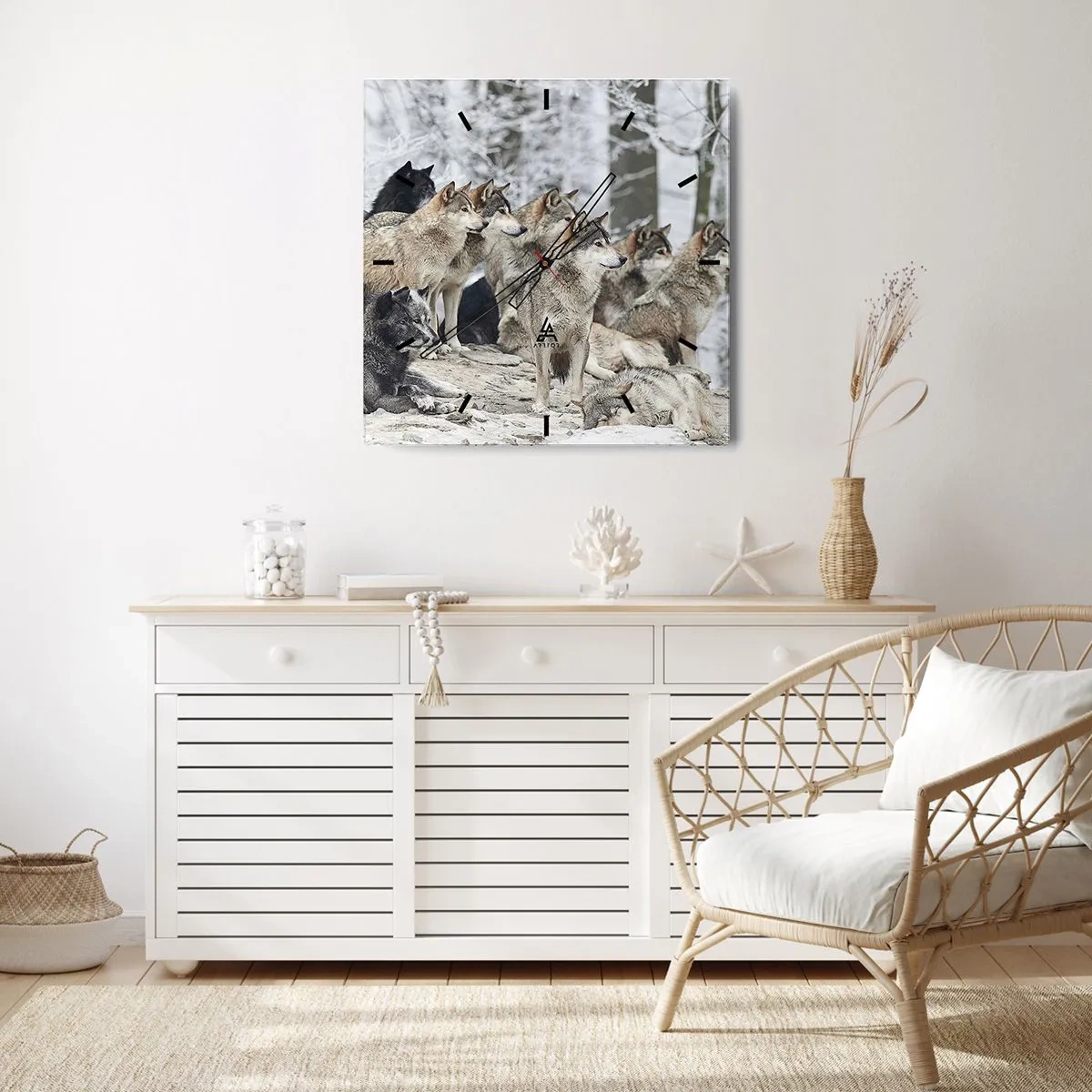 Horloge murale - Pendule murale - Une meute de loups dans la forêt d'hiver - 30x30cm - Famille et amis - Décoration murale moderne pour le salon et la chambre ARTTOR
