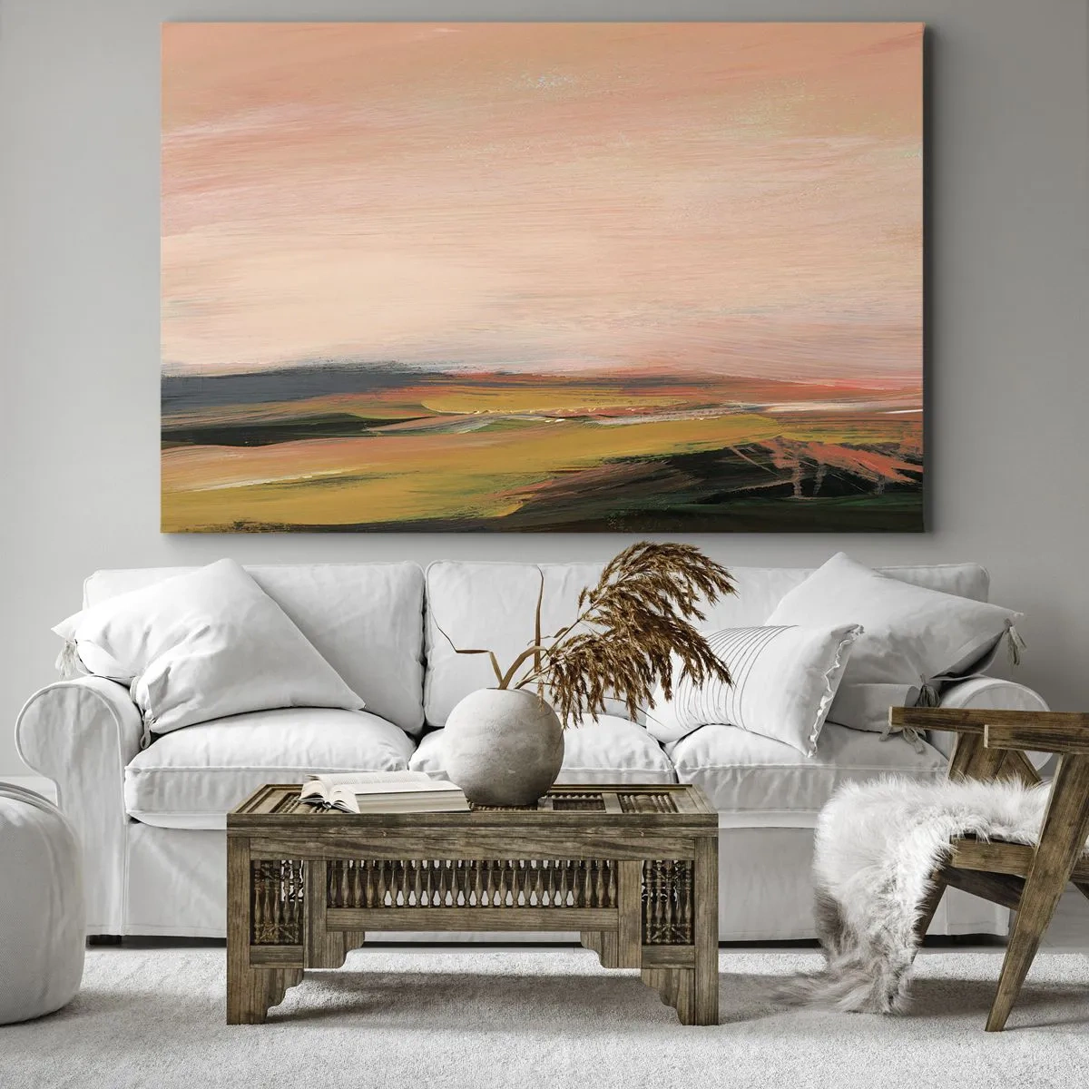 Impression sur toile - Image sur toile - Un paysage aux tons roses et dorés - 70x50cm - Dans les tons de roses - Décoration murale moderne pour le salon et la chambre ARTTOR