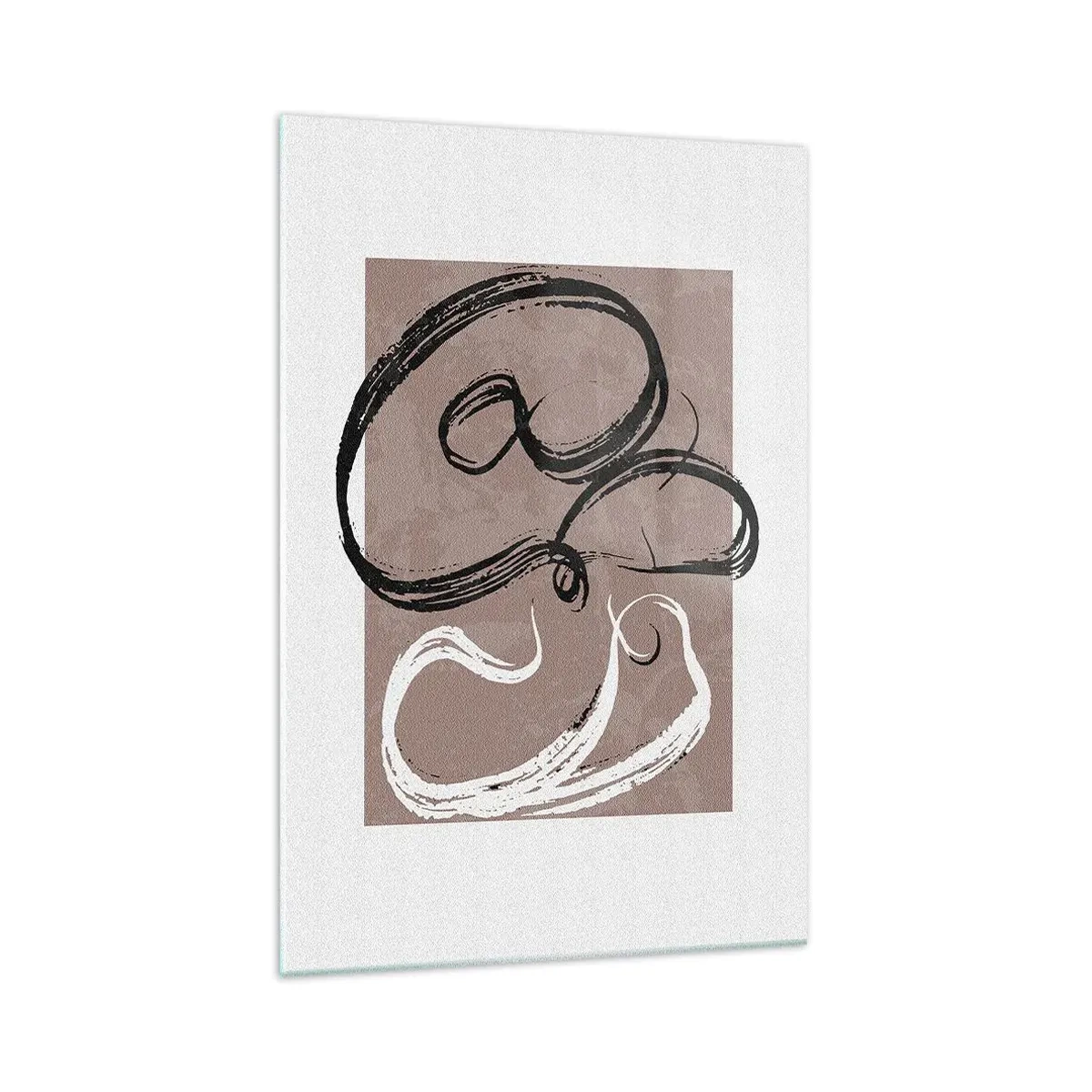 Impression sur verre - Image sur verre - Abstraction en noir et blanc sur fond beige - 70x100cm - Composition – la recherche de la plénitude - Décoration murale moderne pour le salon et la chambre ARTTOR