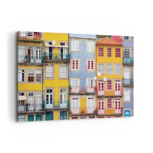 Impression sur toile - Image sur toile - Façades colorées d'immeubles d'habitation dans le paysage urbain - 120x80cm - Couleurs de vieille ville - Décoration murale moderne pour le salon et la chambre ARTTOR