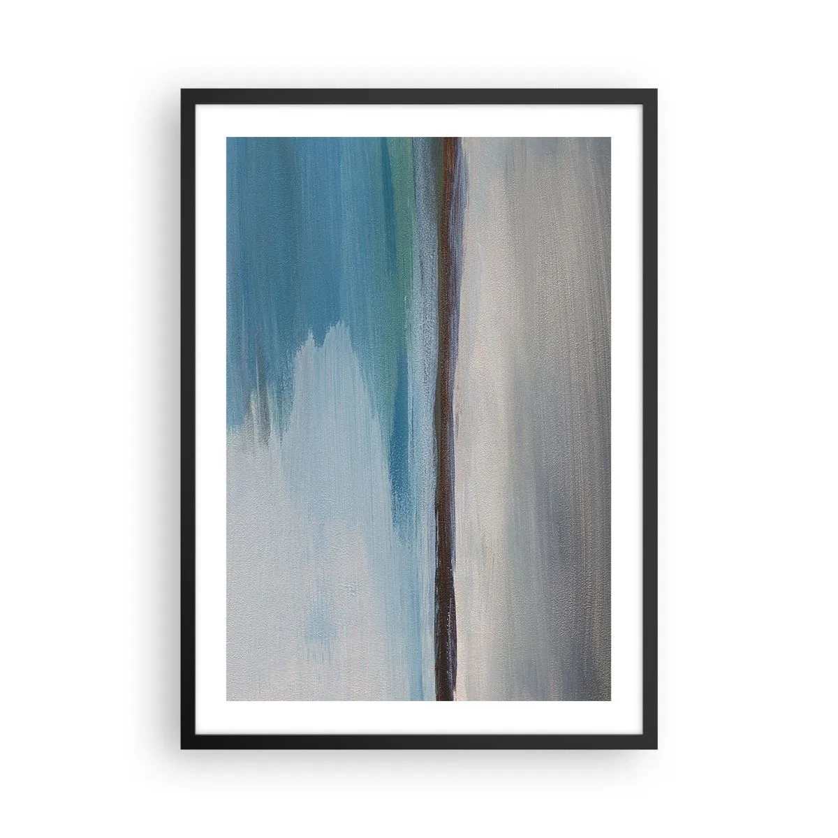 Affiche dans un cadre noir - Poster - Paysage abstrait dans les tons de bleu et de gris - 50x70cm - Paysage horizontal - Décoration murale moderne pour le salon et la chambre ARTTOR