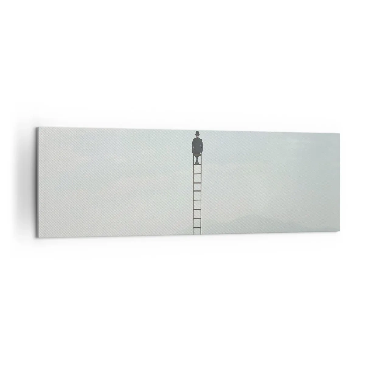 Impression sur toile - Image sur toile - Un homme sur une échelle s'élevant vers le ciel - 160x50cm - Se soulever au-dessus - Décoration murale moderne pour le salon et la chambre ARTTOR