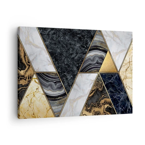 Impression sur toile - Image sur toile - Triangles géométriques en or, marbre et nuances sombres - 70x50cm - Pierre après pierre - Décoration murale moderne pour le salon et la chambre ARTTOR