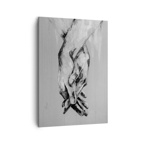 Impression sur toile - Image sur toile - Une composition en noir et blanc de deux mains jointes sur un fond clair. - 50x70cm - Début... - Décoration murale moderne pour le salon et la chambre ARTTOR