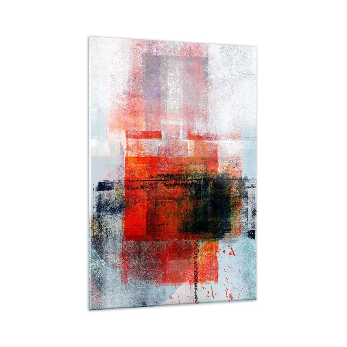 Impression sur verre - Image sur verre - Composition géométrique abstraite avec des accents rouges et oranges - 80x120cm - Composition embrasée - Décoration murale moderne pour le salon et la chambre ARTTOR