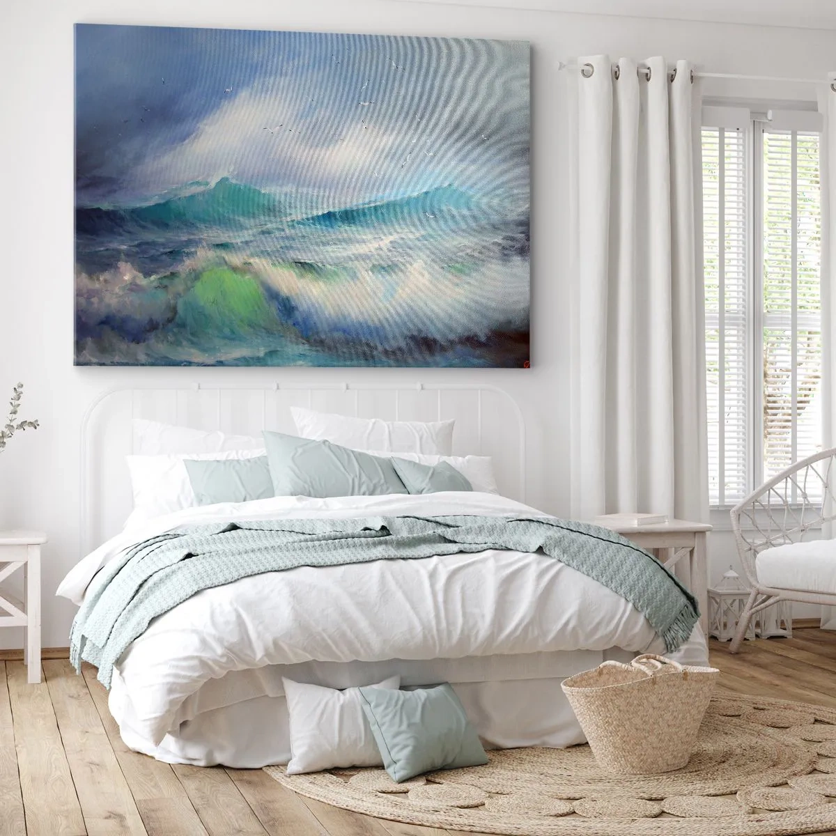 Impression sur toile - Image sur toile - De grosses vagues sur l'océan - 70x50cm - "Le tourbillon hurlait de triomphe..." - Décoration murale moderne pour le salon et la chambre ARTTOR