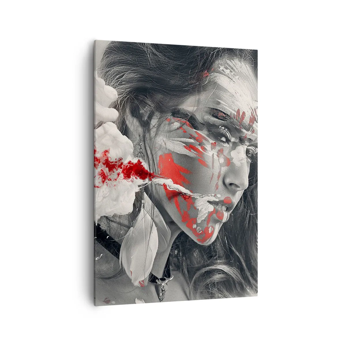 Impression sur toile - Image sur toile - Portrait artistique d'une femme aux accents rouges abstraits - 70x100cm - Dans les fumées de l'absurde - Décoration murale moderne pour le salon et la chambre ARTTOR