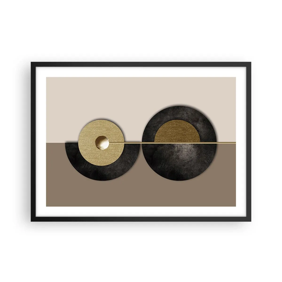 Affiche dans un cadre noir - Poster - Cercles abstraits dans des tons d'or et de marron - 70x50cm - Variations autour du cercle - Décoration murale moderne pour le salon et la chambre ARTTOR