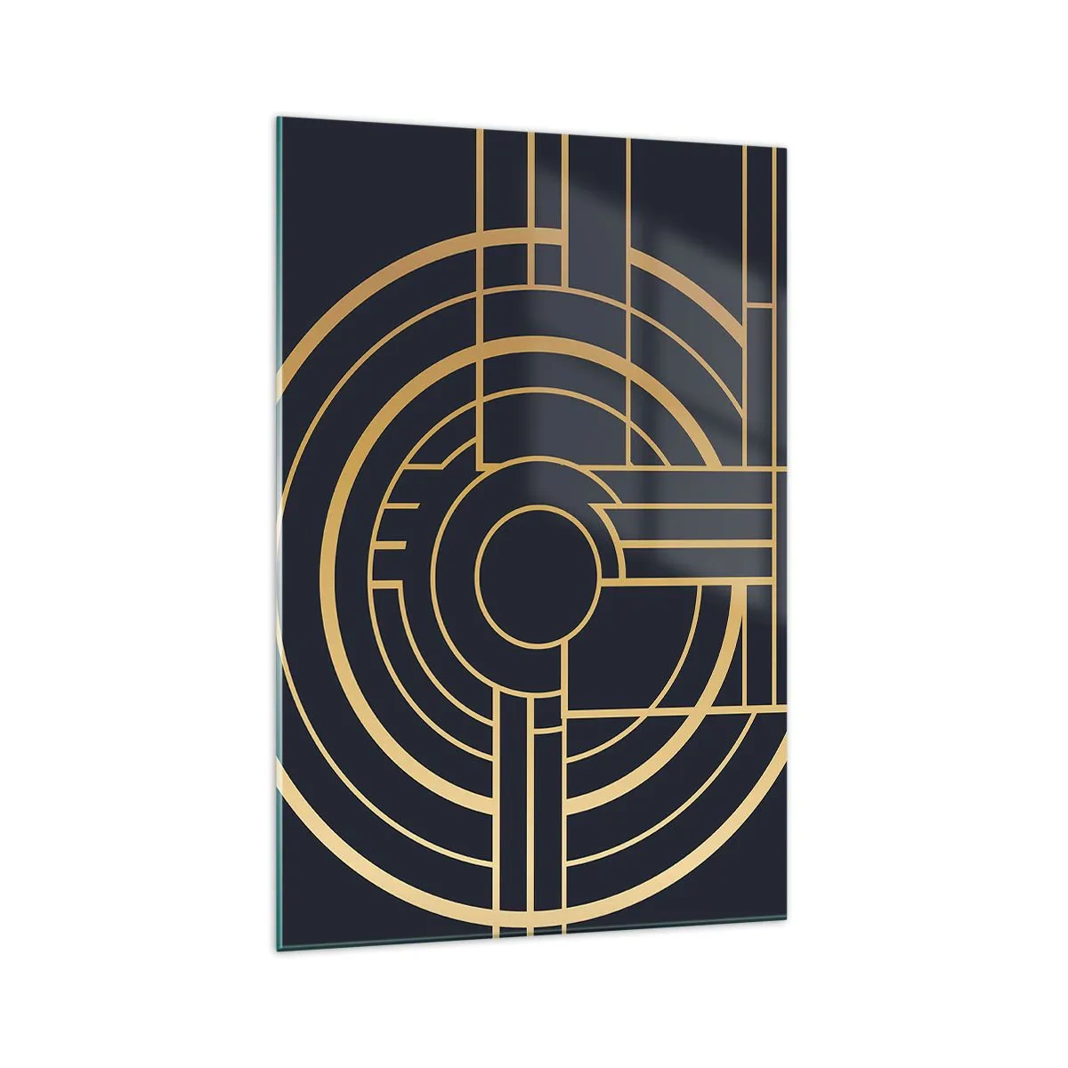 Impression sur verre - Image sur verre - Motif géométrique avec des lignes dorées - 70x100cm - Rotation des éléments - Décoration murale moderne pour le salon et la chambre ARTTOR