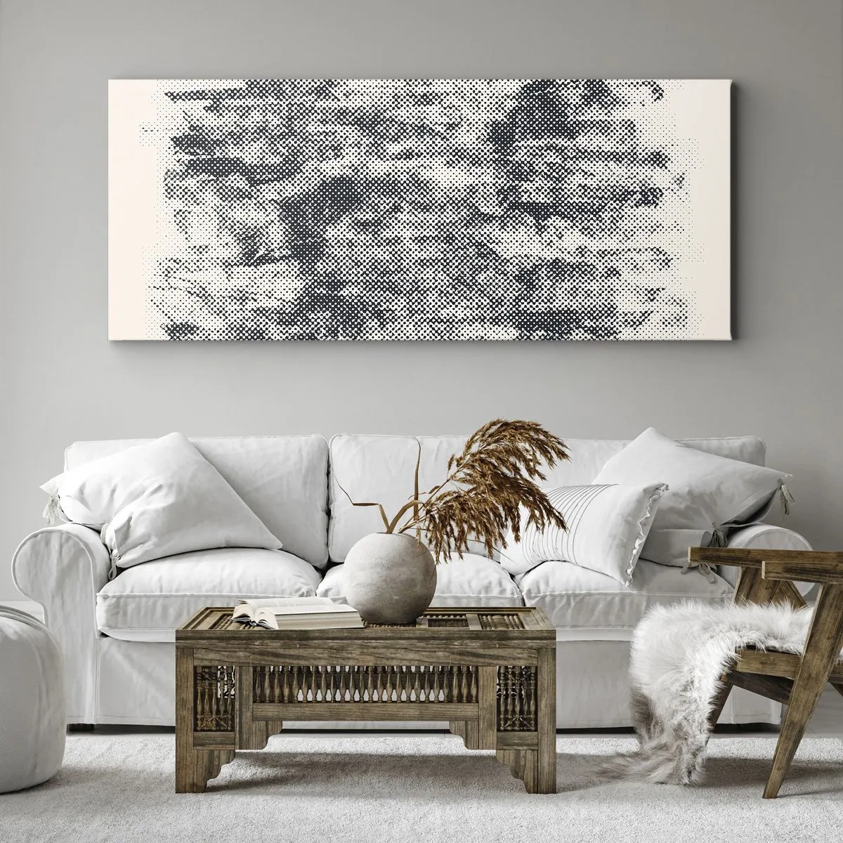 Impression sur toile - Image sur toile - Composition brumeuse abstraite dans des tons de gris - 160x50cm - Composition brumeuse - Décoration murale moderne pour le salon et la chambre ARTTOR