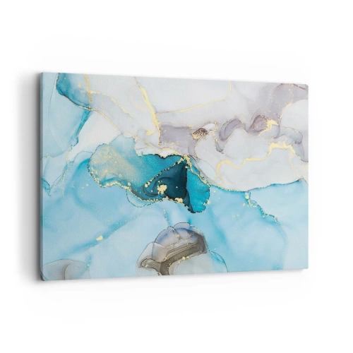 Impression sur toile - Image sur toile - Abstraction dans les tons de bleu et d'or avec des lignes subtiles - 120x80cm - Etude de la rencontre gris et turquoise - Décoration murale moderne pour le salon et la chambre ARTTOR