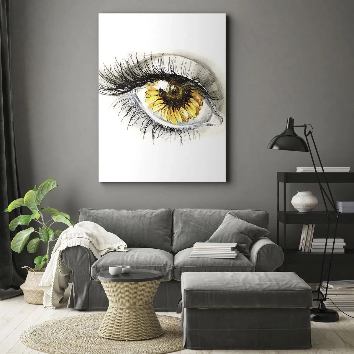 Impression sur toile - Image sur toile - Œil artistique avec un iris en forme de tournesol - 80x120cm - Un look aussi chaud que l'été - Décoration murale moderne pour le salon et la chambre ARTTOR