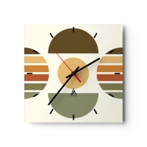 Horloge murale - Pendule murale - Composition géométrique avec des demi-cercles et des rayures dans des tons terreux - 30x30cm - Dans les coulaurs de la terre - Décoration murale moderne pour le salon et la chambre ARTTOR