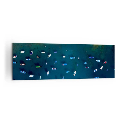 Impression sur toile - Image sur toile - Vue aérienne de bateaux sur l'eau et d'un rivage sablonneux - 160x50cm - Jeu de vacances - Décoration murale moderne pour le salon et la chambre ARTTOR
