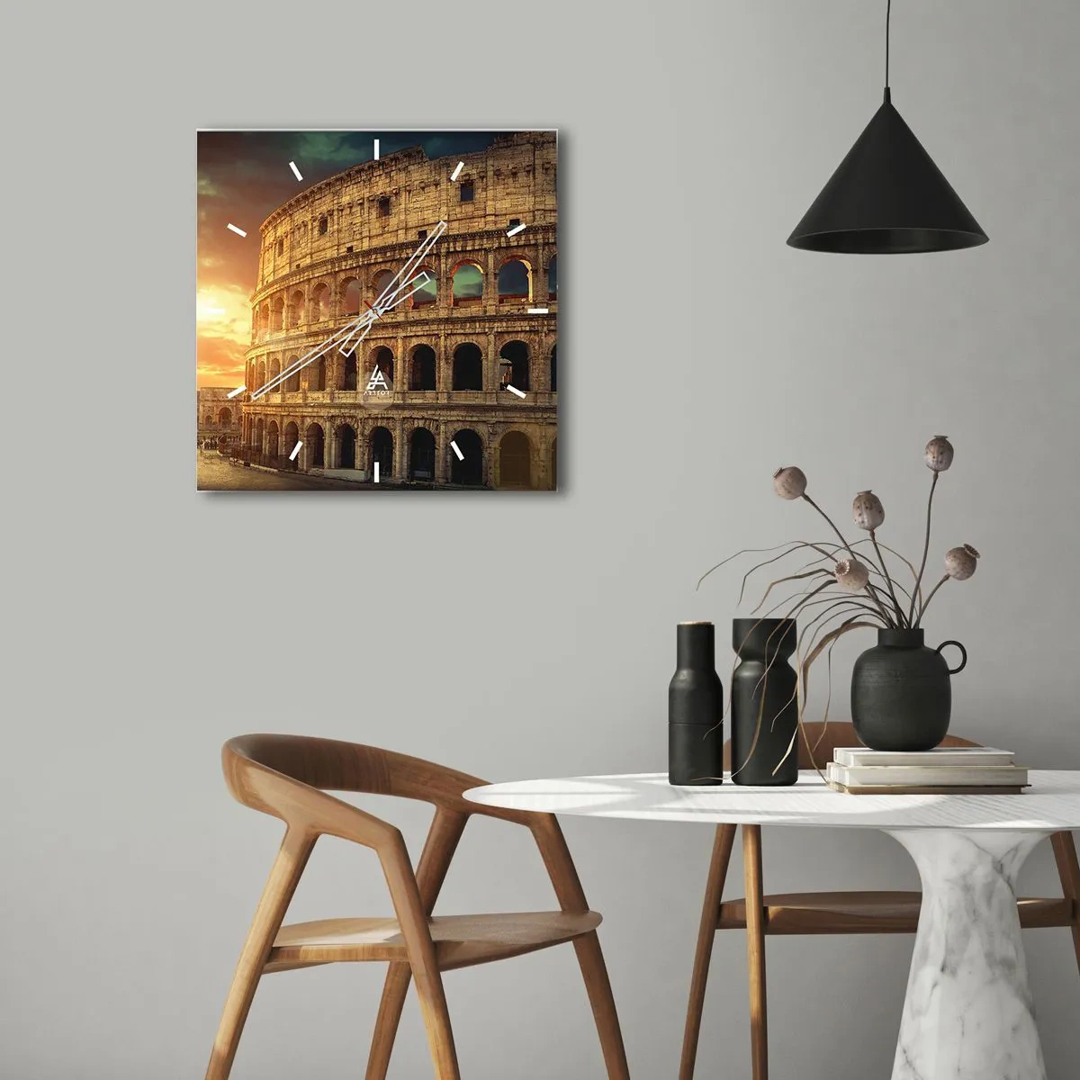 Horloge murale - Pendule murale - Le Colisée de Rome au coucher du soleil - 30x30cm - Une impression colossale - Décoration murale moderne pour le salon et la chambre ARTTOR