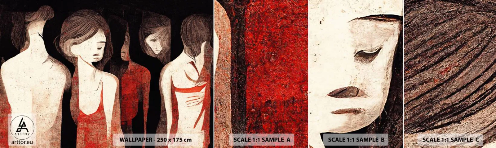 Échantillon De Papier Peint Standard Eco - Madones des ténèbres - Femmes, Morceau, Tristesse - 100x30 cm