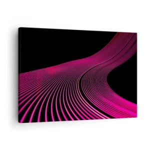 Impression sur toile - Image sur toile - Lignes futuristes dans des tons de rose sur fond noir - 70x50cm - Avenue de lumière - Décoration murale moderne pour le salon et la chambre ARTTOR