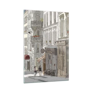 Impression sur verre - Image sur verre - Illustration d'une rue de la ville avec des cafés et des magasins - 80x120cm - Joie de la ville - Décoration murale moderne pour le salon et la chambre ARTTOR