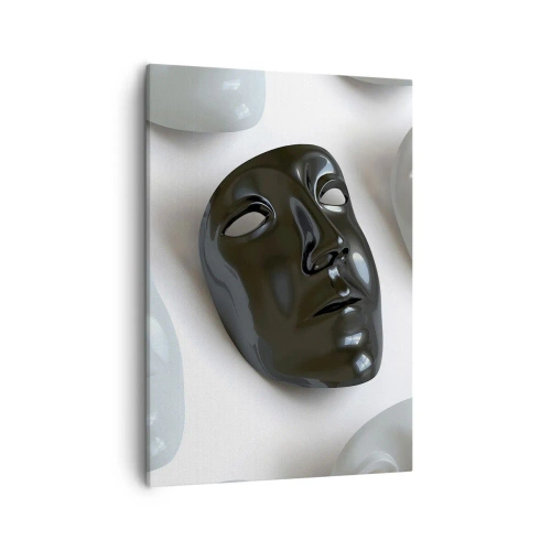 Impression sur toile - Image sur toile - Masques noirs et blancs sur fond clair - 50x70cm - Comment se démarquer ? - Décoration murale moderne pour le salon et la chambre ARTTOR