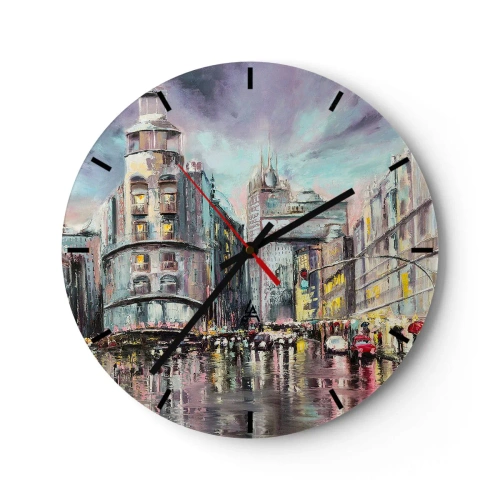 Horloge murale - Pendule murale - Rue de la ville la nuit sous la pluie avec des reflets de lumières - 30x30cm - Ce sera une soirée réussie - Décoration murale moderne pour le salon, la cuisine et la chambre ARTTOR