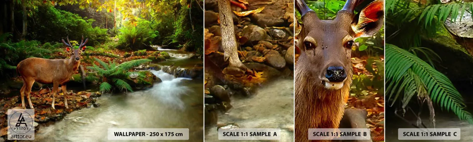 Échantillon De Papier Peint Standard Eco - Bienvenue dans mon monde - Paysage, Animaux, Cerf - 100x30 cm