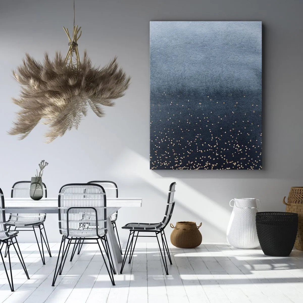Impression sur toile - Image sur toile - Dégradés bleus avec de subtils accents dorés - 50x70cm - Composition - phases bleues - Décoration murale moderne pour le salon et la chambre ARTTOR