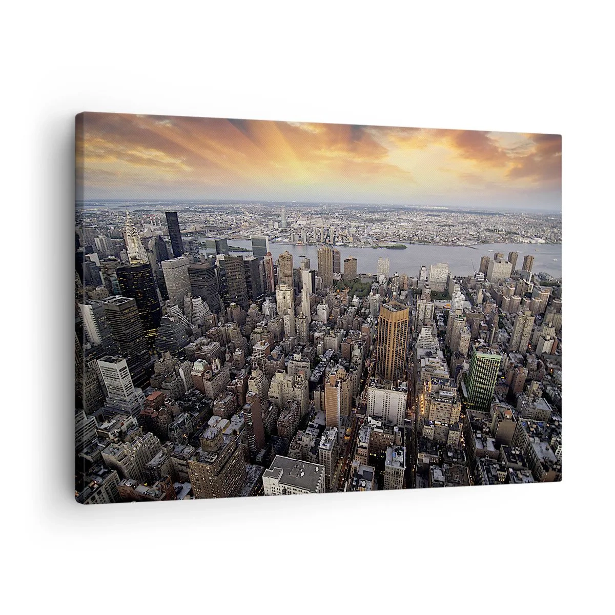 Impression sur toile - Image sur toile - Vue de la métropole avec le soleil couchant - 70x50cm - Le cœur battant de notre époque - Décoration murale moderne pour le salon et la chambre ARTTOR