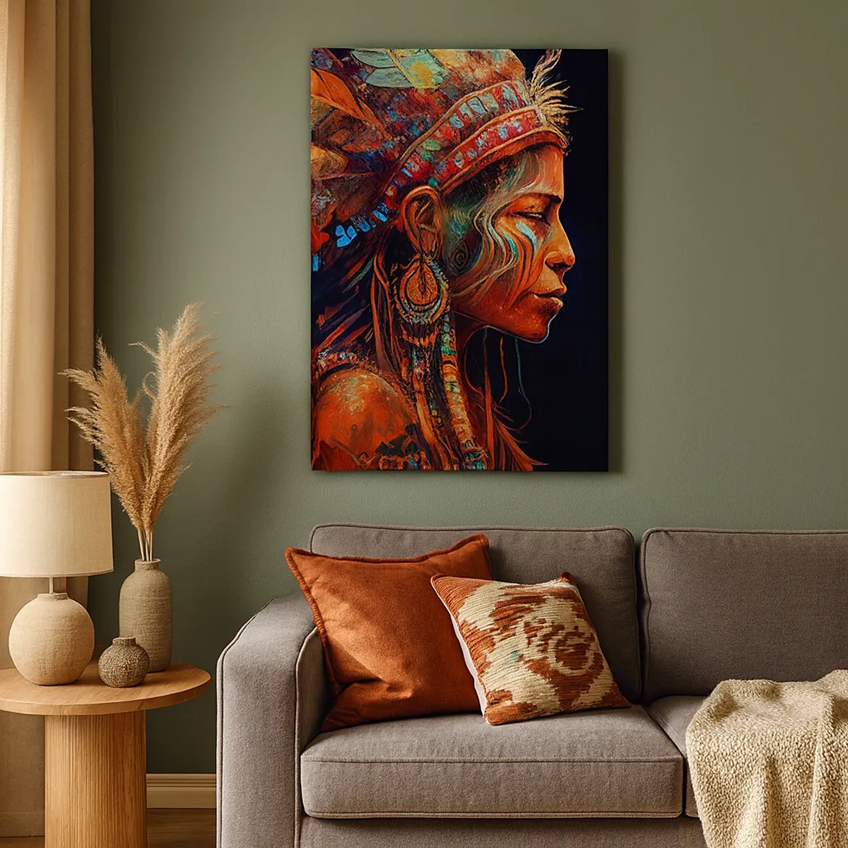 Impression sur toile - Image sur toile - Une figure colorée de style ethnique avec une tasse de boisson fumante - 50x70cm - Rituel magique - Décoration murale moderne pour le salon et la chambre ARTTOR