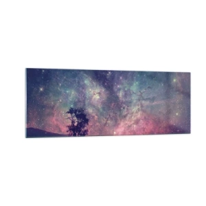 Impression sur verre - Image sur verre - Un arbre contre un ciel étoilé aux couleurs violettes et bleues - 140x50cm - Sous un ciel magique - Décoration murale moderne pour le salon et la chambre ARTTOR