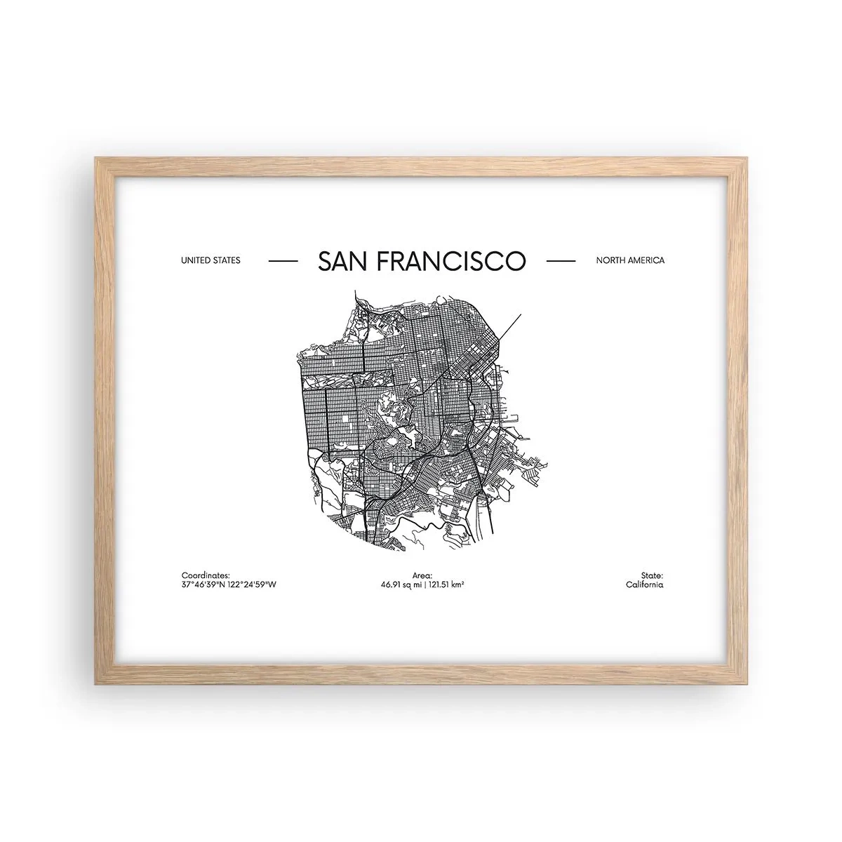 Affiche dans un chêne clair - Poster - Anatomie de San Fransisco - 50x40 cm
