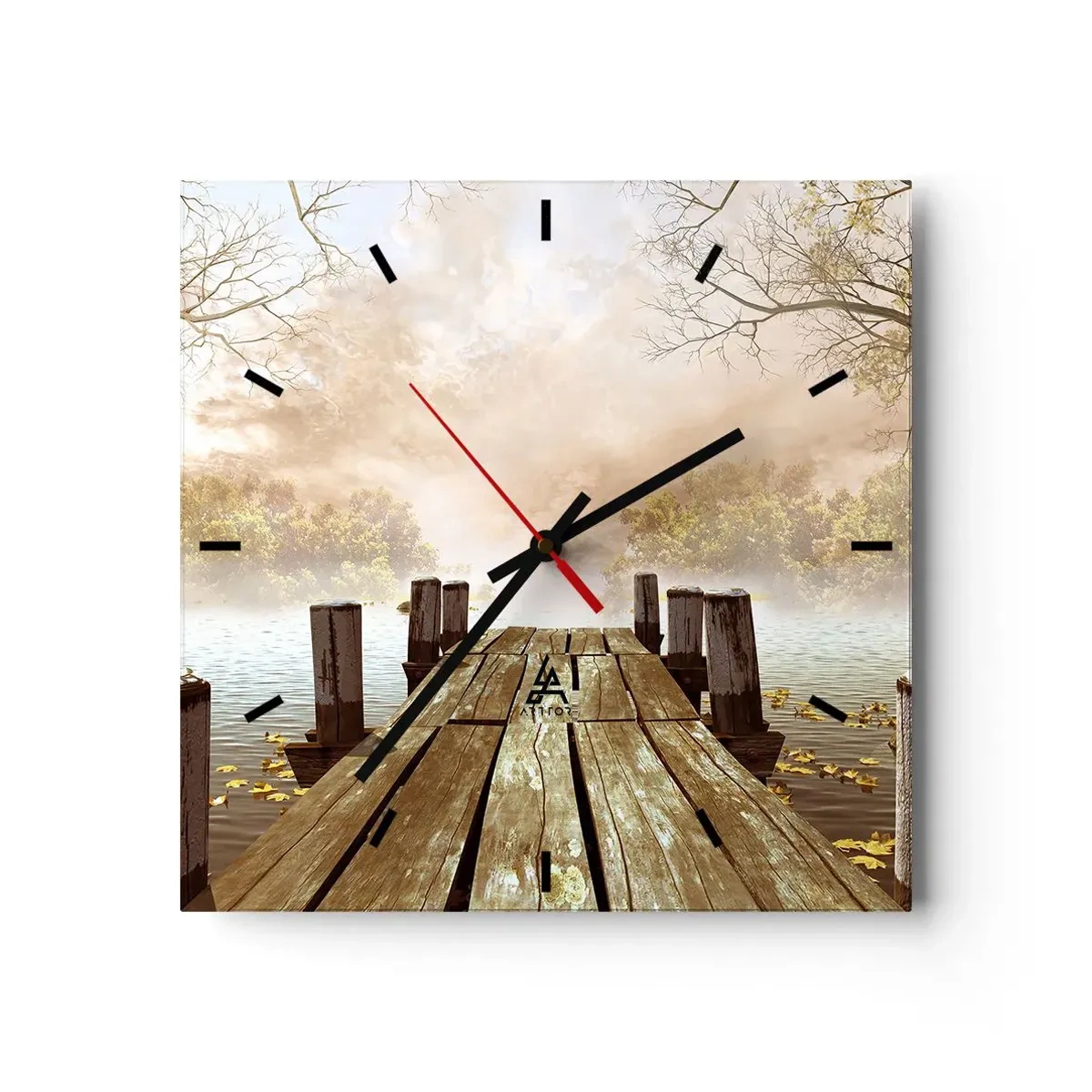 Horloge murale - Pendule murale - Une jetée en bois menant à un lac calme dans la brume matinale - 30x30cm - La douce tristesse de l'automne - Décoration murale moderne pour le salon et la chambre ARTTOR