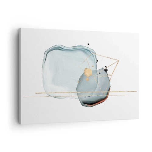Impression sur toile - Image sur toile - Formes abstraites dans des tons de bleu et d'or sur fond blanc - 70x50cm - Etude des gouttes - Décoration murale moderne pour le salon et la chambre ARTTOR