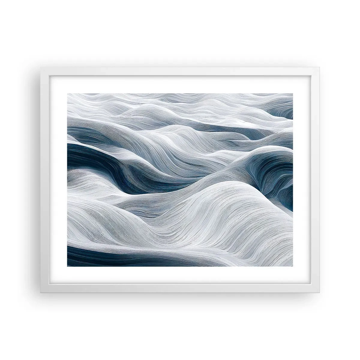 Affiche dans un cadre blanc - Poster - Vagues blanches et bleues - 50x40 cm