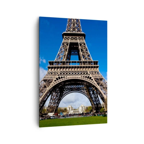 Impression sur toile - Image sur toile - La Tour Eiffel sur fond de ciel bleu et de parc verdoyant - 70x100cm - Tout Paris à ses pieds - Décoration murale moderne pour le salon et la chambre ARTTOR