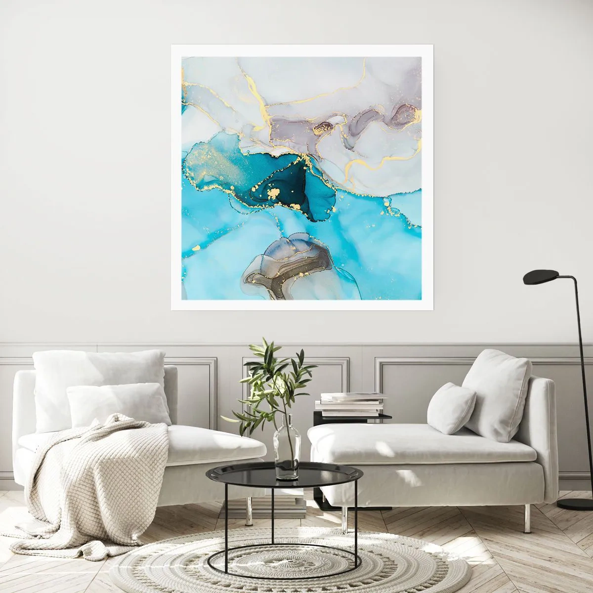Affiche - Poster - Etude de la rencontre gris et turquoise - 50x50 cm