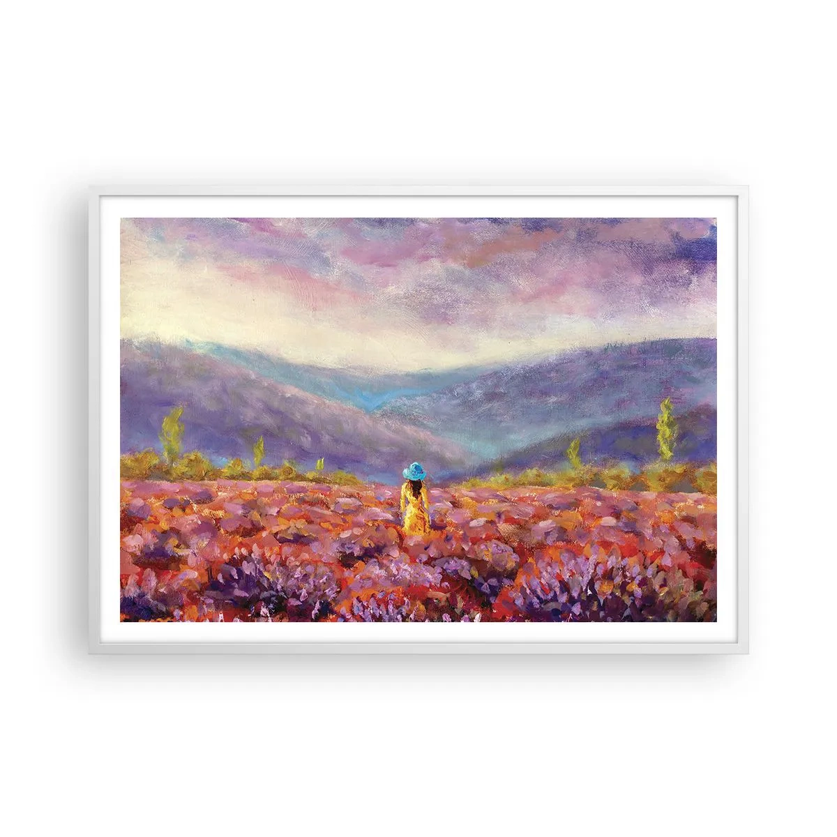 Affiche dans un cadre blanc - Poster - Dans un monde lavande - 100x70 cm