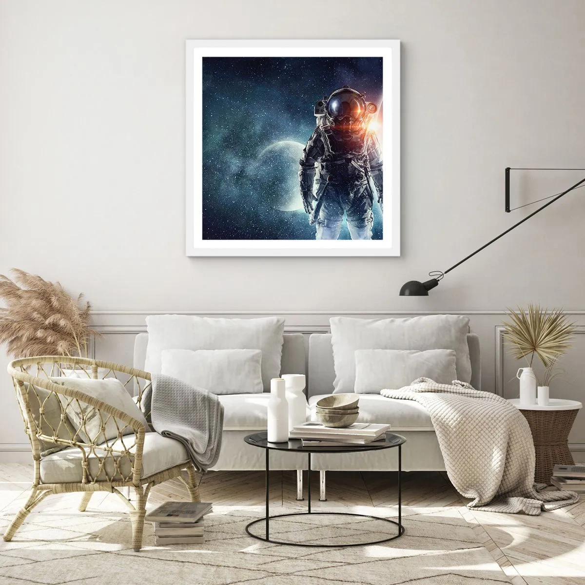 Affiche dans un cadre blanc - Poster - Aventure spatiale - 50x50 cm