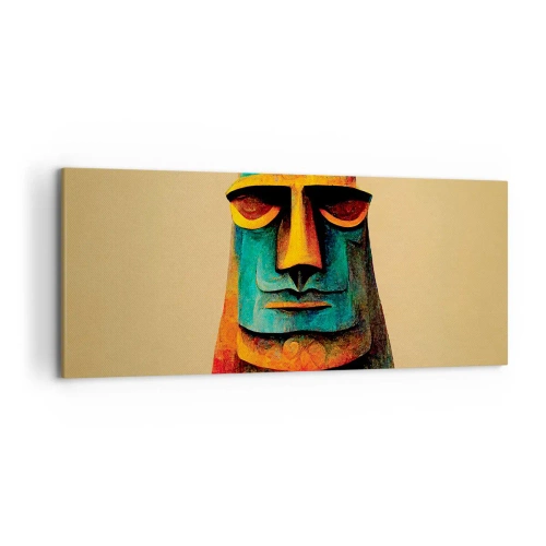 Impression sur toile - Image sur toile - Statue colorée de l'île de Pâques - 120x50cm - Statuesque et sympathique - Décoration murale moderne pour le salon et la chambre ARTTOR