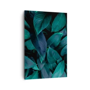 Impression sur toile - Image sur toile - Gros plan de feuilles vertes sur fond sombre - 70x100cm - le vert lui-même - Décoration murale moderne pour le salon et la chambre ARTTOR