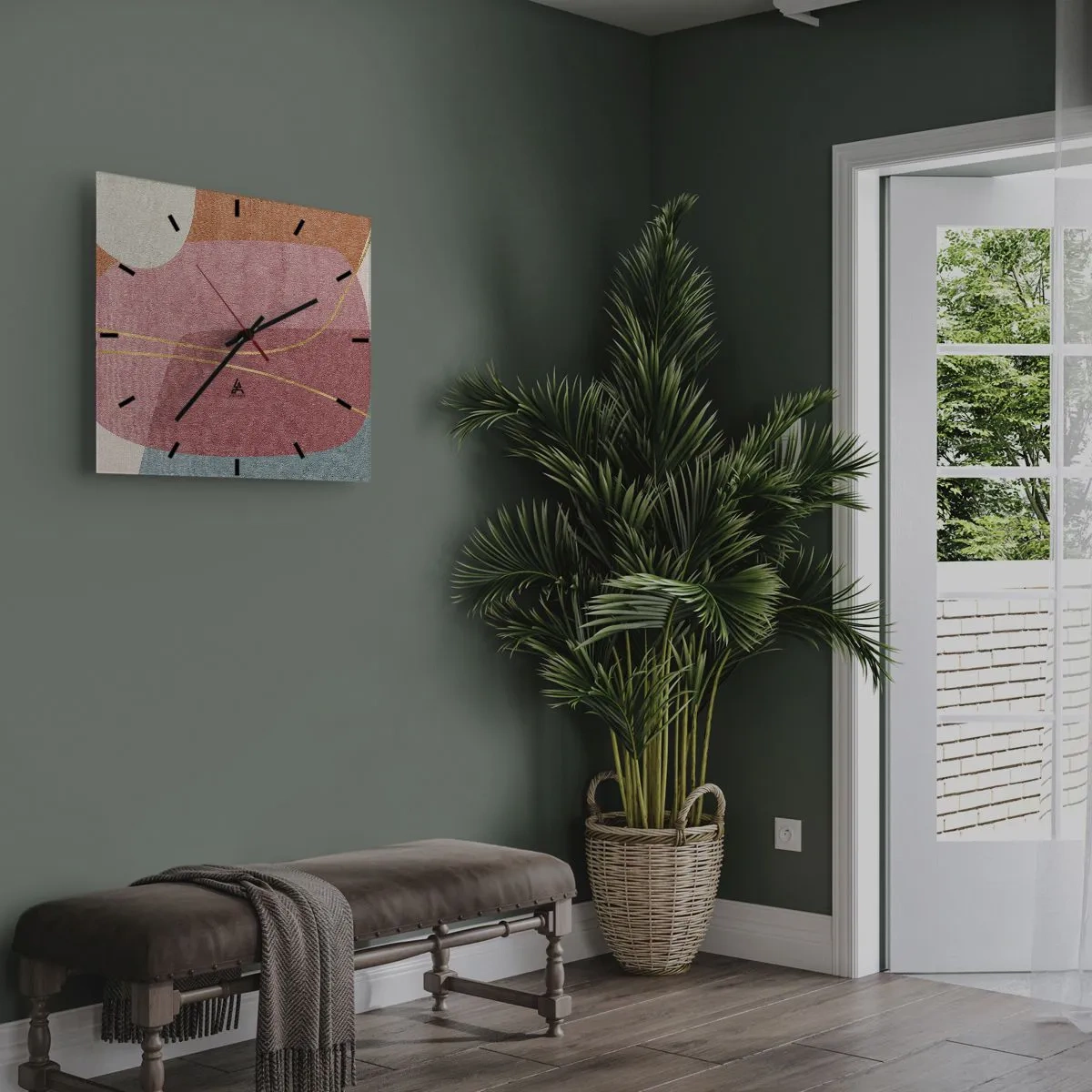 Horloge murale - Pendule murale - Composition pastel au fil d'or - 40x40 cm