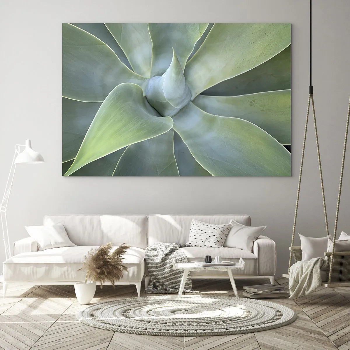 Impression sur verre - Image sur verre - Macrophotographie d'une plante verte aux feuilles en spirale - 70x50cm - La naissance de la verdure - Décoration murale moderne pour le salon et la chambre ARTTOR