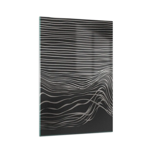 Impression sur verre - Image sur verre - Lignes blanches sur fond gris foncé dans un arrangement abstrait - 70x100cm - Rythme et accent - Décoration murale moderne pour le salon et la chambre ARTTOR