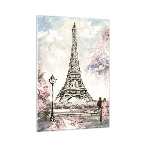 Impression sur verre - Image sur verre - Illustration de la Tour Eiffel dans un décor printanier - 50x70cm - Balade d'avril à Paris - Décoration murale moderne pour le salon et la chambre ARTTOR